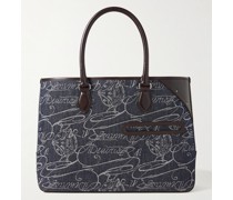 Toujours Scritto Tote aus Denim mit Besätzen aus Venezia-Leder