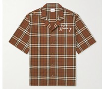 Camp-Collar Logo-Embroidered Checked Cotton Shirt