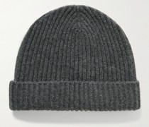 Beanie aus Kaschmir in Rippstrick