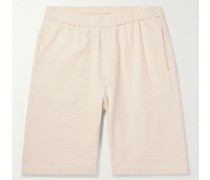 Gerade geschnittene Shorts aus Stretch-Baumwoll-Seersucker