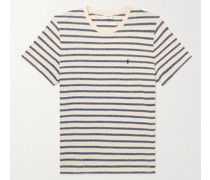 Slim-Fit Logo-Embroidered Striped Cotton-Jersey T-Shirt