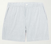 Gerade geschnittene Shorts aus gestreiftem Stretch-Baumwoll-Seersucker