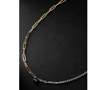 Collier Solitaire Yellow and White Gold Sapphire Necklace