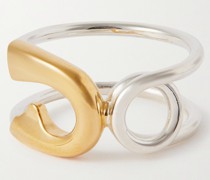 Safety Pin Ring aus Silber mit vergoldeten Details