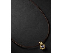 Cushion 18-Karat Gold, Leather and Iolite Necklace