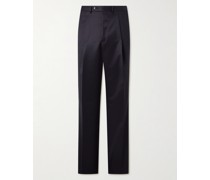 Wide-Leg Pleated Wool-Drill Trousers
