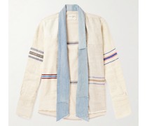 Hemdjacke aus Hanf mit Streifen und Schalkragen aus Denim
