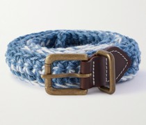 Leather-Trimmed Crocheted Jute-Blend Belt