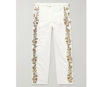 Wheat Flower gerade geschnittene Hose aus Twill aus einer Leinen-Baumwollmischung mit Zierperlen