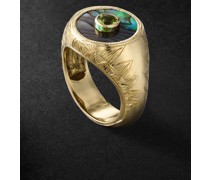 Ring aus 14 Karat Gold mit Irismuschel und Peridot