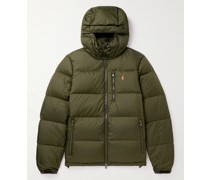 Daunenjacke aus gestepptem recyceltem Ripstop mit Kapuze und Logostickerei