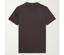 T-Shirt aus Stretch-Baumwoll-Jersey mit Logoapplikation
