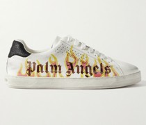 Distressed Logo-Print Suede-Trimmed Leather Sneakers