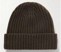 Beanie aus Kaschmir in Rippstrick
