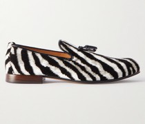 Nicolas Tasselled Leather-Trimmed Zebra-Print Corduroy Loafers