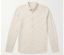 Hemd aus gestreiftem Seersucker aus einer Baumwoll-Leinenmischung mit Button-Down-Kragen