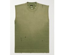 5G ärmelloser Pullover aus Jacquard-Strick aus einer Baumwollmischung in Distressed-Optik