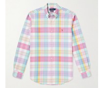 Kariertes Hemd aus Baumwoll-Oxford mit Button-Down-Kragen und Logostickerei