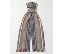 Schal aus Jacquard-Strick aus einer Wollmischung mit Fransen