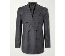 Double-Breasted Striped Wool and Silk-Blend Suit Jacket