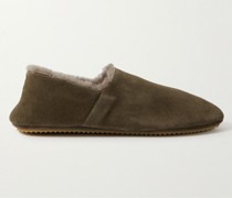 Babouche Slippers aus Veloursleder mit Shearling-Futter