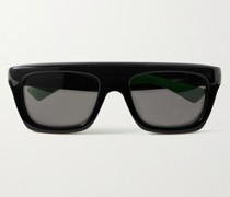 Sonnenbrille mit eckigem Rahmen aus Azetat mit Gummibesatz