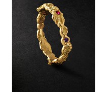 Ring aus recyceltem Gold mit Cordieriten und Granaten