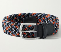 Geflochtener elastischer Gürtel mit Lederbesatz, 3,5 cm