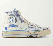 + ADER ERROR 70 High-Top-Sneakers aus Canvas mit Einsätzen aus Denim und Farbspritzern