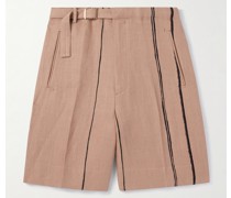 Weit geschnittene Shorts aus Oasi-Leinen mit Streifen und Gürtel