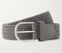 3.5cm Leather-Trimmed Woven Elastic Belt