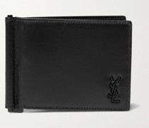 Portemonnaie aus Leder mit Geldklammer und Logoapplikation
