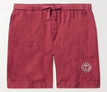 Pyjama-Shorts aus Leinen mit Stickerei
