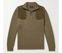 Quilted Faux Suede-Trimmed Wool Half-Zip Sweater