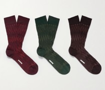 Set aus drei Paar Socken aus Jacquard-Strick aus einer Baumwollmischung