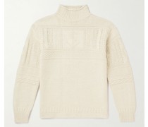 Zopfstrickpullover aus einer Baumwoll-Leinenmischung mit Stehkragen
