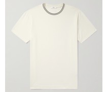 T-Shirt aus Biobaumwoll-Jersey mit Streifen und Pointelle-Besatz