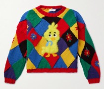 Pullover aus einer Schurwollmischung mit Applikation und Stickereien in Patchwork-Optik