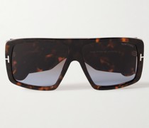 Sonnenbrille mit eckigem Rahmen aus Azetat in Schildpattoptik