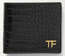 Aufklappbares Portemonnaie aus Leder mit Krokodileffekt
