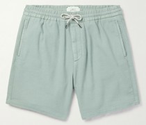 Gerade geschnittene Shorts aus Stretch-Baumwoll-Jersey mit Kordelzugbund in Stückfärbung