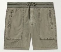 Garment-Dyed Straight-Leg Cotton-Blend Poplin Shorts