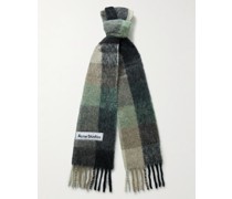 Strickschal mit Karomuster und Fransen