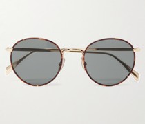 Sonnenbrille mit rundem Rahmen aus Azetat in Schildpattoptik mit goldfarbenen Details