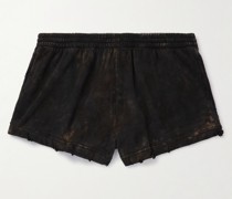 Gerade geschnittene Shorts aus gebleichtem Baumwoll-Jersey in Distressed-Optik