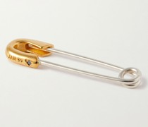 Safety Pin einzelner Ohrring aus Silber mit vergoldeten Details und Diamanten