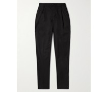 Schmal zulaufende Bundfaltenhose aus Stretch-Baumwollgabardine