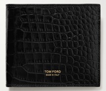 Aufklappbares Portemonnaie aus Leder mit Krokodileffekt