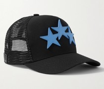 Baseballkappe aus Baumwoll-Canvas und Mesh mit Lederbesatz