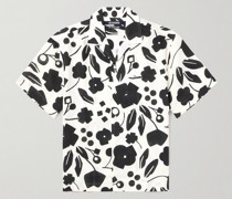 Hemd aus Leinen mit Blumenprint und Reverskragen